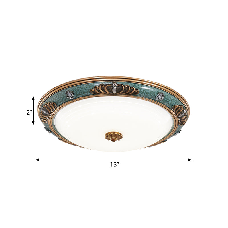 16"/19.5"/13.5" Wide LED Milky Glass Flush Light Fixture Traditional Green Crown Living Room Ceiling Lighting in Warm/White Light Clearhalo 'Ceiling Lights' 'Close To Ceiling Lights' 'Close to ceiling' 'Flush mount' Lighting' 228760