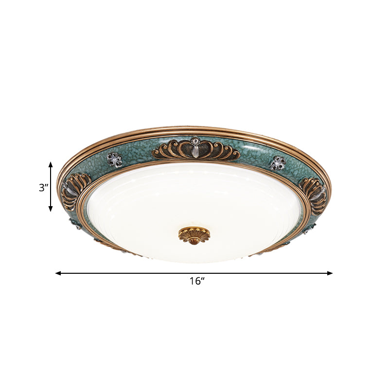 16"/19.5"/13.5" Wide LED Milky Glass Flush Light Fixture Traditional Green Crown Living Room Ceiling Lighting in Warm/White Light Clearhalo 'Ceiling Lights' 'Close To Ceiling Lights' 'Close to ceiling' 'Flush mount' Lighting' 228761