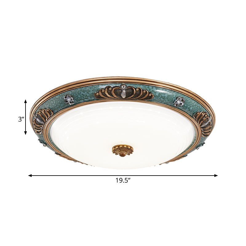 16"/19.5"/13.5" Wide LED Milky Glass Flush Light Fixture Traditional Green Crown Living Room Ceiling Lighting in Warm/White Light Clearhalo 'Ceiling Lights' 'Close To Ceiling Lights' 'Close to ceiling' 'Flush mount' Lighting' 228762