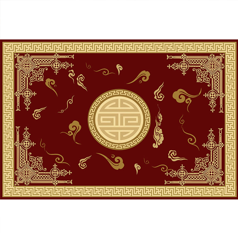 Chinoiserie Living Room Rug Multi Color Floral Printed Indoor Rug Cotton Blend Non-Slip Backing Easy Care Rug Burgundy Clearhalo 'Area Rug' 'Rug' 2287677