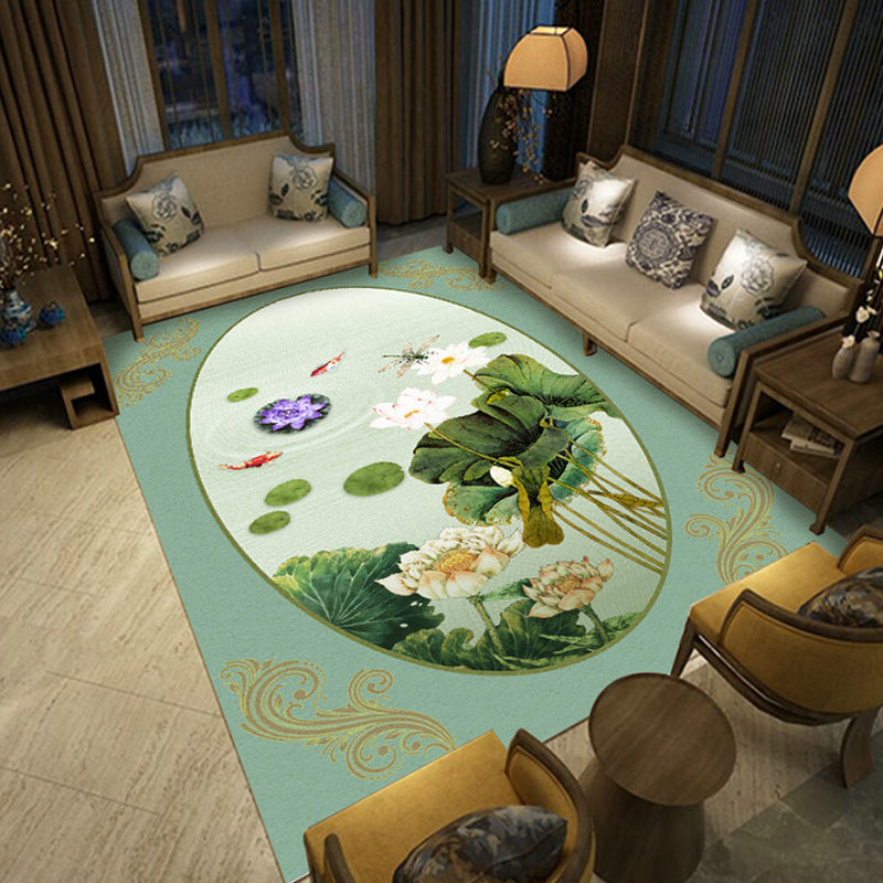 Chinoiserie Living Room Rug Multi Color Floral Printed Indoor Rug Cotton Blend Non-Slip Backing Easy Care Rug Green Clearhalo 'Area Rug' 'Rug' 2287685