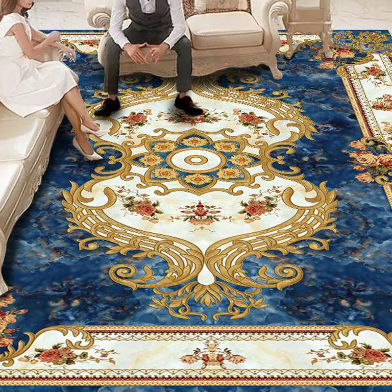 Chinoiserie Living Room Rug Multi Color Floral Printed Indoor Rug Cotton Blend Non-Slip Backing Easy Care Rug Royal Blue Clearhalo 'Area Rug' 'Rug' 2287686