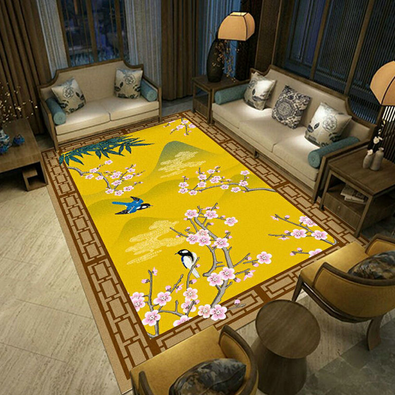Chinoiserie Living Room Rug Multi Color Floral Printed Indoor Rug Cotton Blend Non-Slip Backing Easy Care Rug Yellow Clearhalo 'Area Rug' 'Rug' 2287687