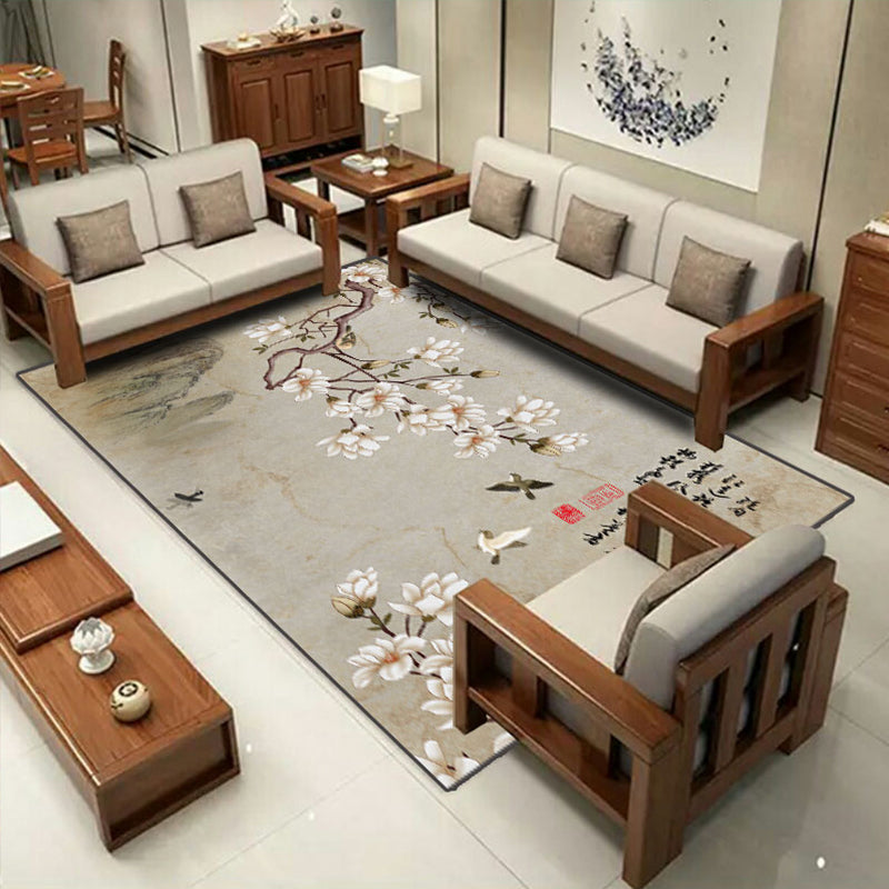 Chinoiserie Living Room Rug Multi Color Floral Printed Indoor Rug Cotton Blend Non-Slip Backing Easy Care Rug Light Camel Clearhalo 'Area Rug' 'Rug' 2287689