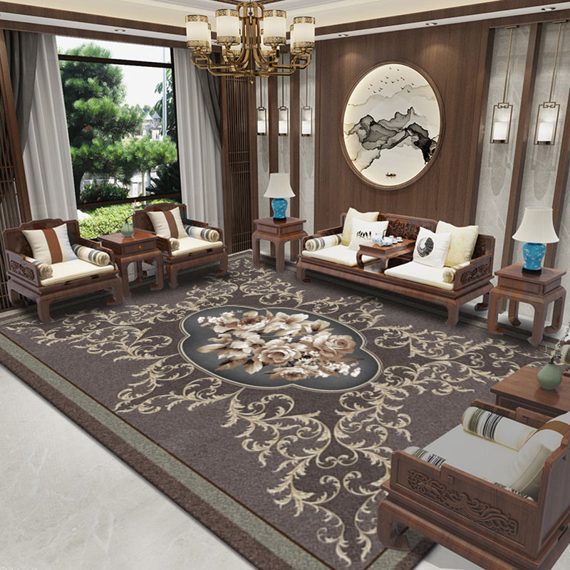 Multi Colored Oriental Rug Cotton Blend Floral Print Area Carpet Non-Slip Backing Pet Friendly Rug for Living Room Black-Gray Clearhalo 'Area Rug' 'Rug' 2287702