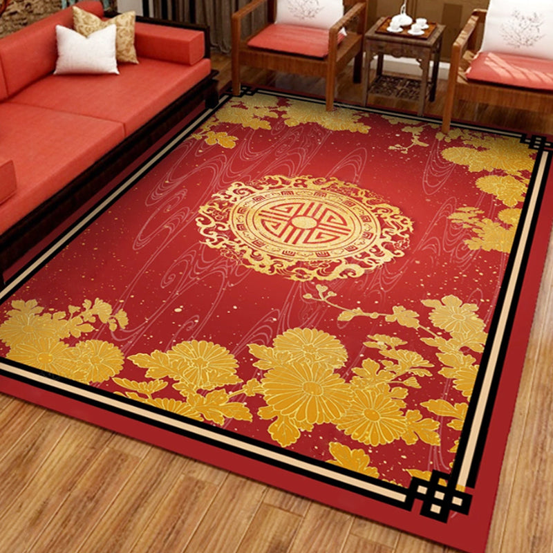 Multi Colored Oriental Rug Cotton Blend Floral Print Area Carpet Non-Slip Backing Pet Friendly Rug for Living Room Red Clearhalo 'Area Rug' 'Rug' 2287704