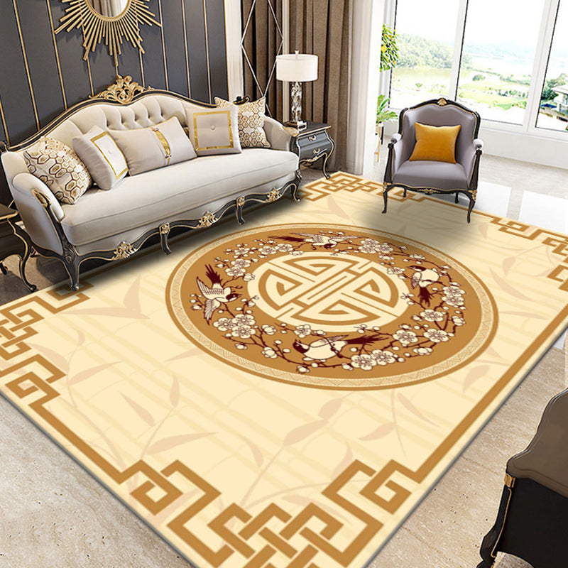 Multi Colored Oriental Rug Cotton Blend Floral Print Area Carpet Non-Slip Backing Pet Friendly Rug for Living Room Gold Clearhalo 'Area Rug' 'Rug' 2287713
