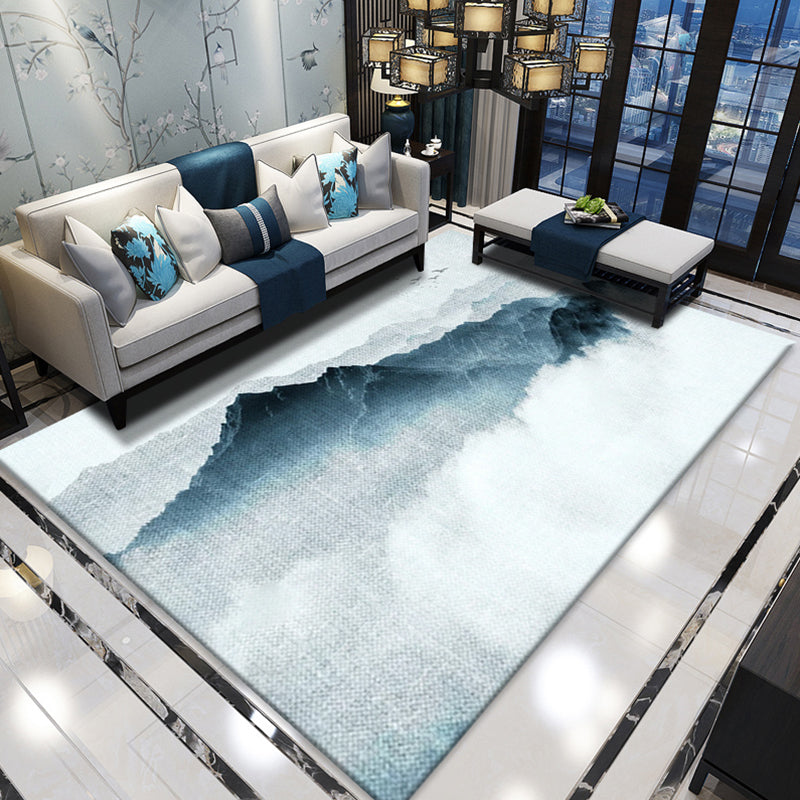 Multi Colored Oriental Rug Cotton Blend Floral Print Area Carpet Non-Slip Backing Pet Friendly Rug for Living Room Sky Blue Clearhalo 'Area Rug' 'Rug' 2287714