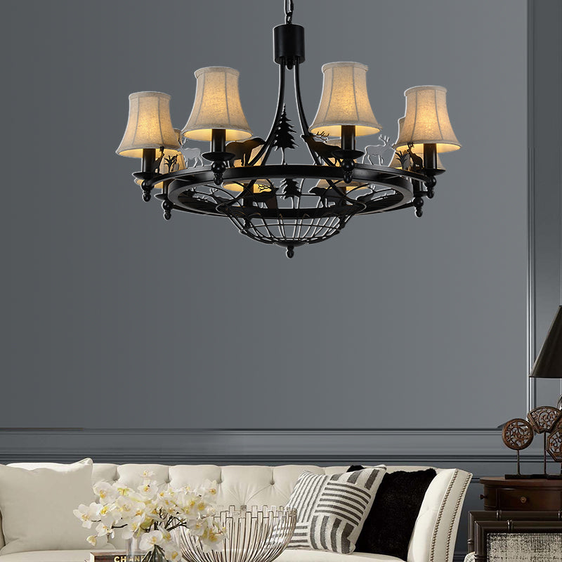 6 Lights Fabric Chandelier Light Fixture Traditional Black Cone Living Room Ceiling Light Black Clearhalo 'Ceiling Lights' 'Chandeliers' Lighting' options 228779_2b58d9fe-2078-494c-bd85-e3b7cdaade0e