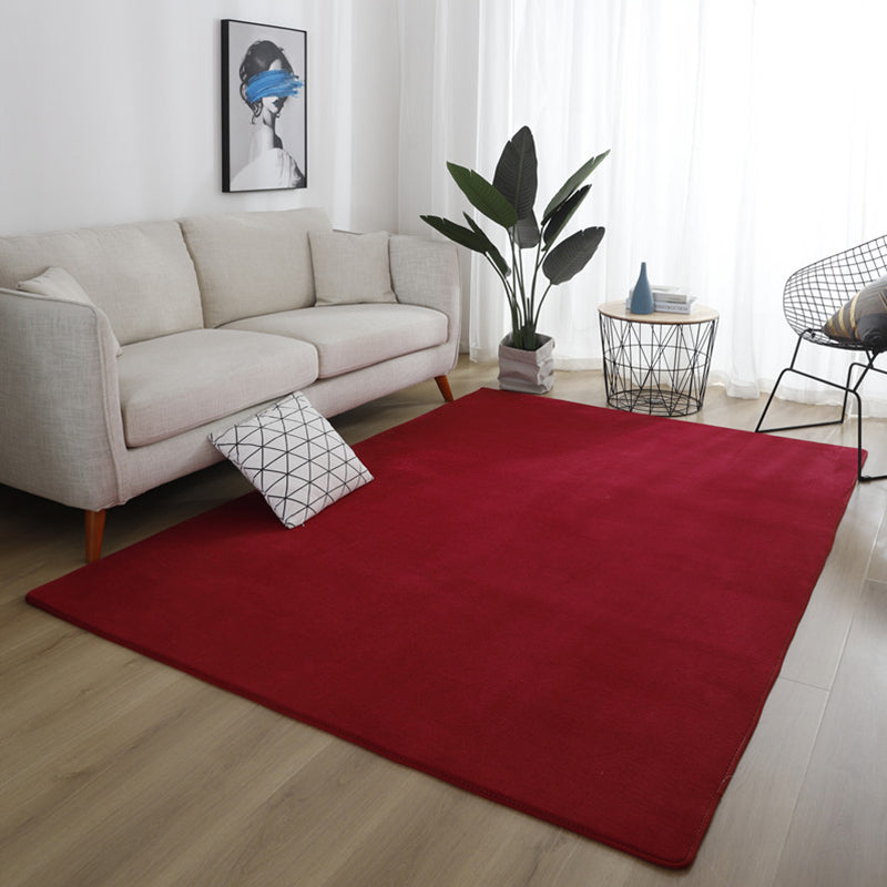 Simple Living Room Rug Multi-Color Solid Color Carpet Cotton Anti-Slip Backing Easy Care Indoor Rug Burgundy Clearhalo 'Area Rug' 'Modern' 'Rugs' Rug' 2287850