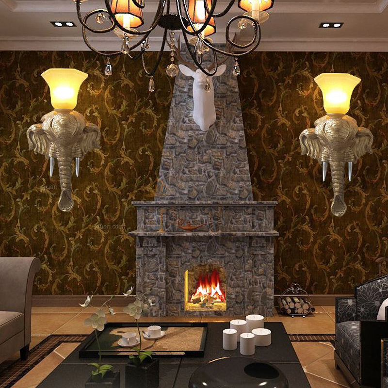 Flared Beige Glass Wall Light Fixture Vintage 1 Light Living Room Sconce Light with Gold Elephant Base Gold Clearhalo 'Wall Lamps & Sconces' 'Wall Lights' Lighting' 228793