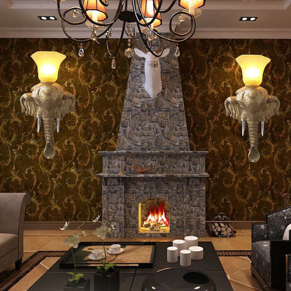 Flared Beige Glass Wall Light Fixture Vintage 1 Light Living Room Sconce Light with Gold Elephant Base Gold Clearhalo 'Wall Lamps & Sconces' 'Wall Lights' Lighting' 228793