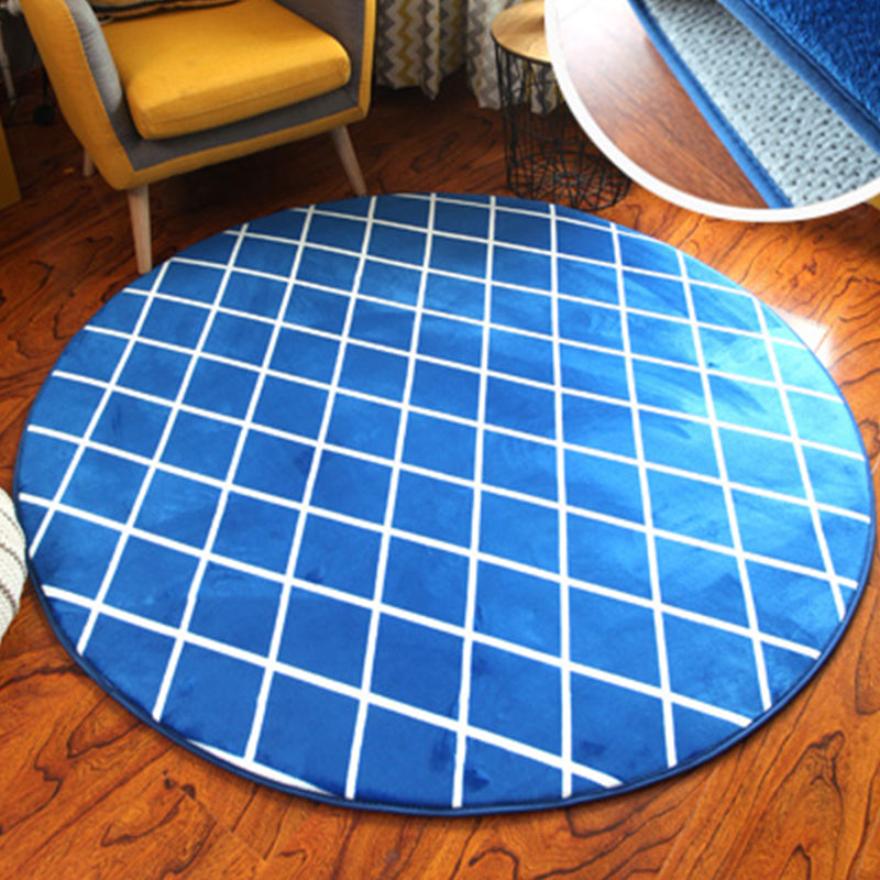 Casual Stripe Print Rug Multi Color Cotton Blend Indoor Rug Anti-Slip Backing Pet Friendly Carpet for Bedroom Denim Blue Clearhalo 'Area Rug' 'Modern' 'Rugs' Rug' 2287941