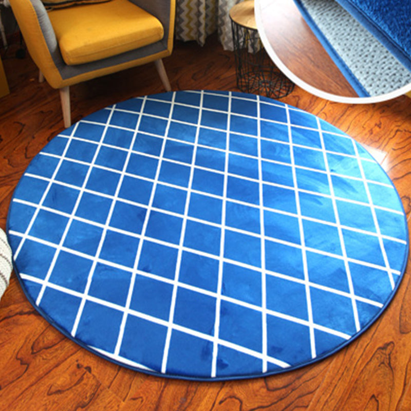 Casual Stripe Print Rug Multi Color Cotton Blend Indoor Rug Anti-Slip Backing Pet Friendly Carpet for Bedroom Denim Blue Clearhalo 'Area Rug' 'Modern' 'Rugs' Rug' 2287941