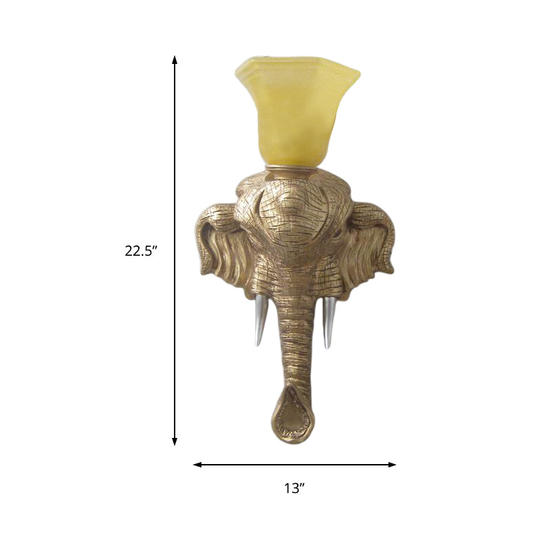 Flared Beige Glass Wall Light Fixture Vintage 1 Light Living Room Sconce Light with Gold Elephant Base Clearhalo 'Wall Lamps & Sconces' 'Wall Lights' Lighting' 228796