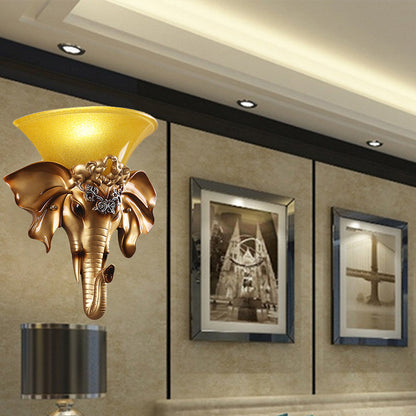 Flared Living Room Wall Mount Light Antique Glass 1 Light Gold Sconce Light with Resin Elephant Base Gold Clearhalo 'Wall Lamps & Sconces' 'Wall Lights' Lighting' 228801