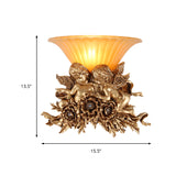 Flared Amber Glass Sconce Light Vintage 1 Light Hallway Wall Mount Light with Double Angel Decoration Clearhalo 'Wall Lamps & Sconces' 'Wall Lights' Lighting' 228812