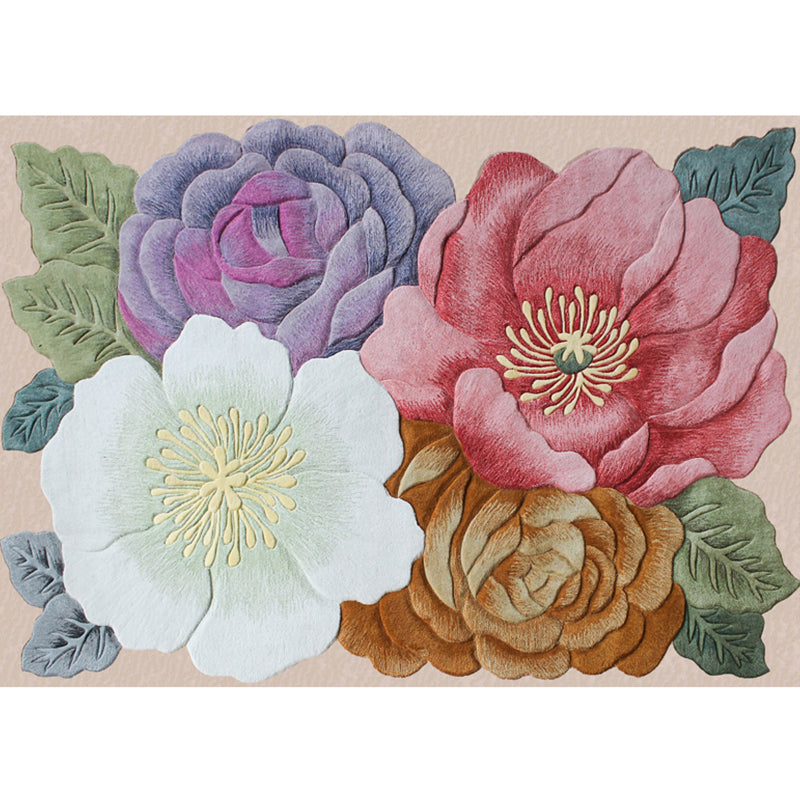 Casual Home Decoration Rug Multi Color Flower Printed Indoor Rug Lamb Wool Non-Slip Pet Friendly Carpet Pink-White Clearhalo 'Area Rug' 'Rug' 2288251