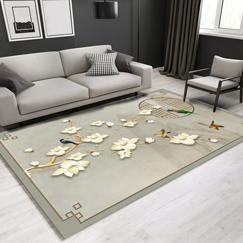 Chinoiserie Floral Printed Rug Multi Colored Synthetics Indoor Rug Anti-Slip Backing Easy Care Carpet for Parlor Light Brown Clearhalo 'Area Rug' 'Rug' 2288257