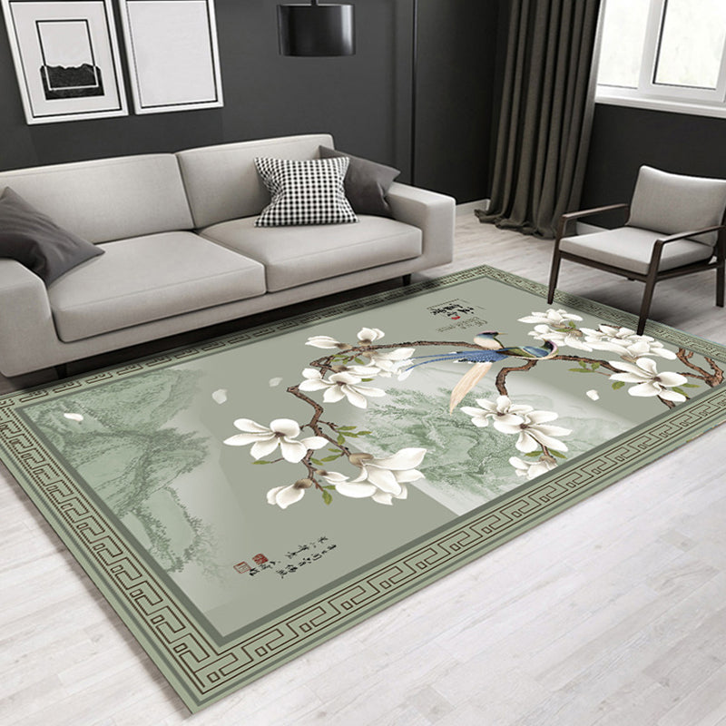 Chinoiserie Floral Printed Rug Multi Colored Synthetics Indoor Rug Anti-Slip Backing Easy Care Carpet for Parlor Navy Clearhalo 'Area Rug' 'Rug' 2288262