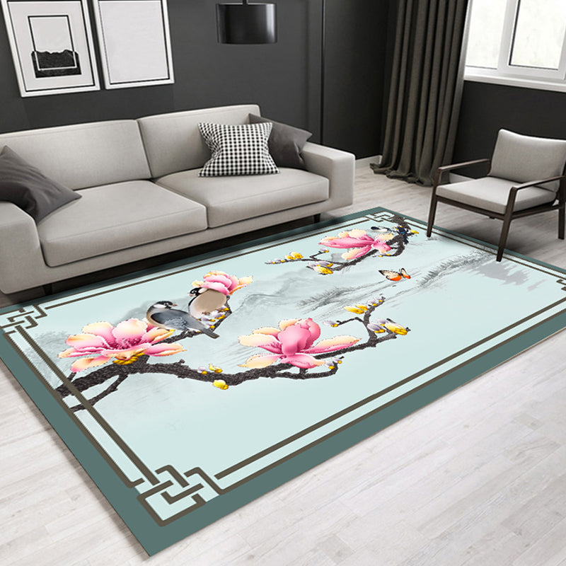 Chinoiserie Floral Printed Rug Multi Colored Synthetics Indoor Rug Anti-Slip Backing Easy Care Carpet for Parlor Pewter Clearhalo 'Area Rug' 'Rug' 2288263