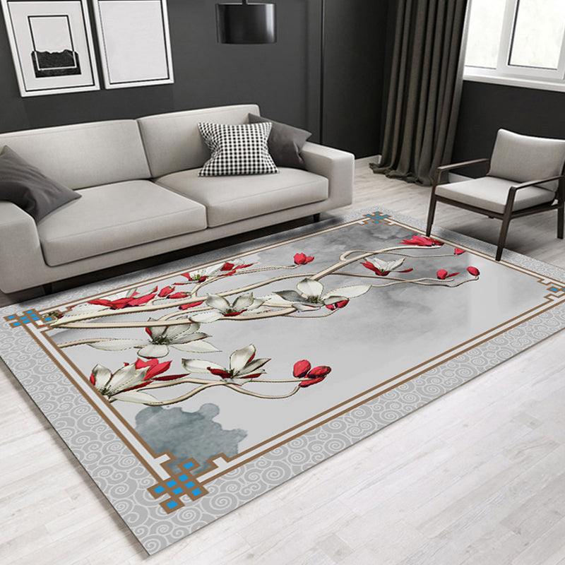Chinoiserie Floral Printed Rug Multi Colored Synthetics Indoor Rug Anti-Slip Backing Easy Care Carpet for Parlor Grey Clearhalo 'Area Rug' 'Rug' 2288265