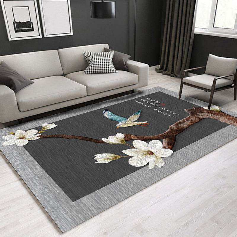 Chinoiserie Floral Printed Rug Multi Colored Synthetics Indoor Rug Anti-Slip Backing Easy Care Carpet for Parlor Black Clearhalo 'Area Rug' 'Rug' 2288266