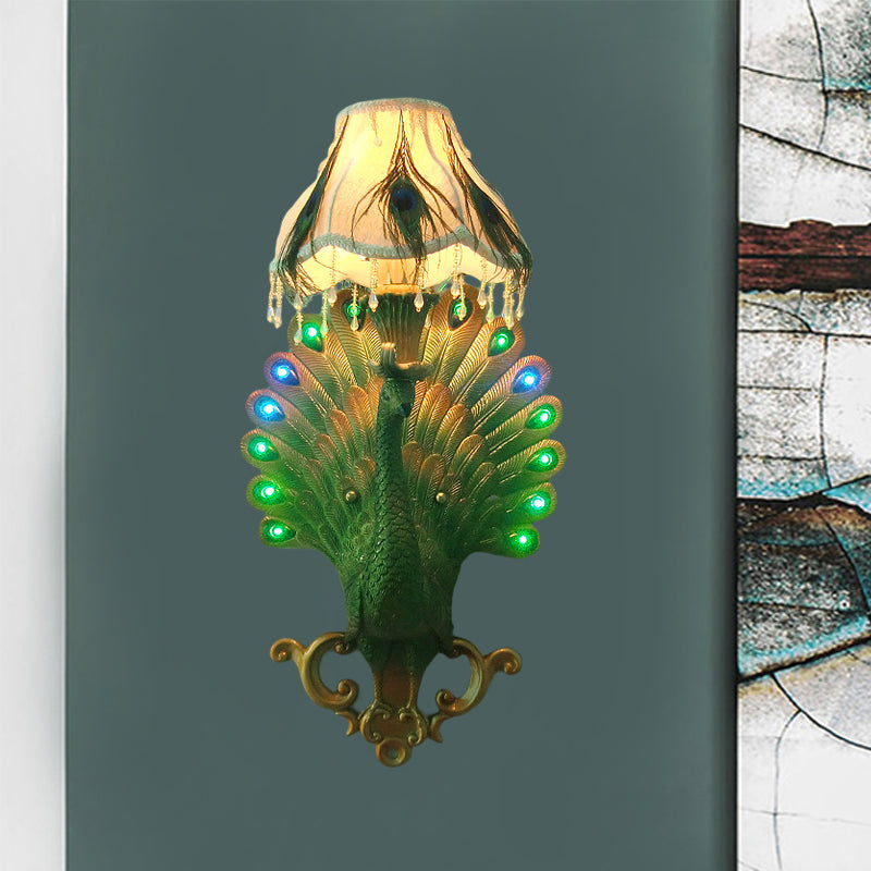 Green Peacock Wall Mounted Light Southeast Asia Style Resin 1 Light Bedroom Sconce Light Clearhalo 'Wall Lamps & Sconces' 'Wall Lights' Lighting' 228827