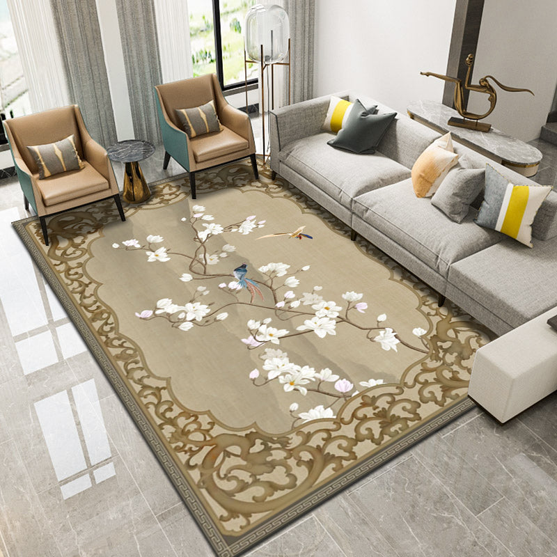 Multi Color Flower Printed Rug Cotton Blend Modern Indoor Rug Non-Slip Backing Pet Friendly Carpet for Home Dark Brown Clearhalo 'Area Rug' 'Rug' 2288277