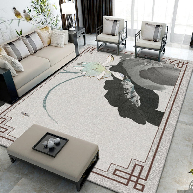 Multi Color Flower Printed Rug Cotton Blend Modern Indoor Rug Non-Slip Backing Pet Friendly Carpet for Home Silver Gray Clearhalo 'Area Rug' 'Rug' 2288281