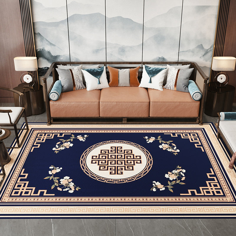 Multi Colored Living Room Rug Oriental Geo Printed Indoor Rug Cotton Blend Anti-Slip Backing Washable Carpet Navy Clearhalo 'Area Rug' 'Rug' 2288306