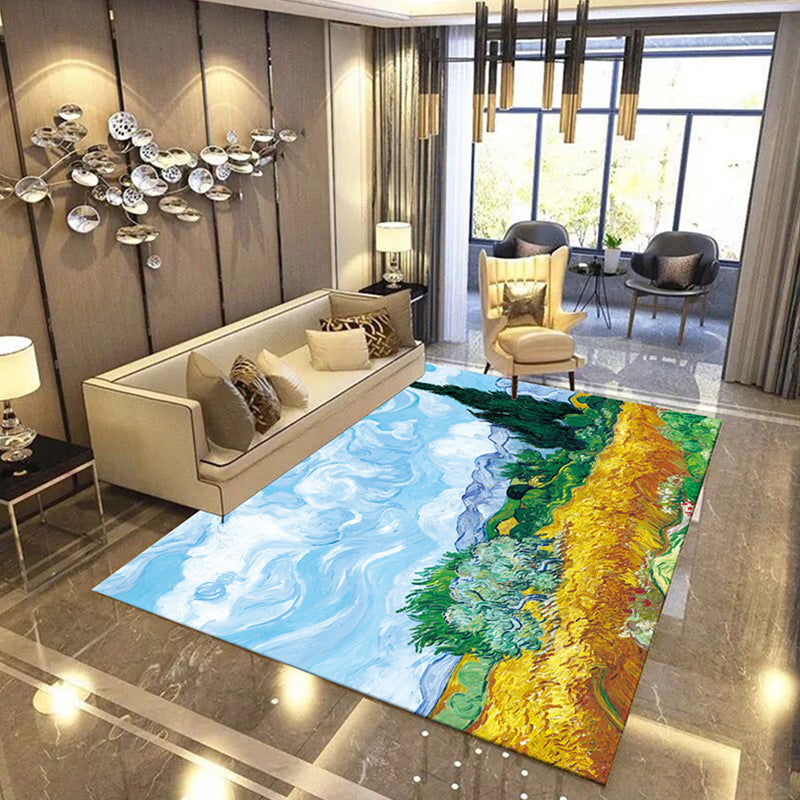 Formal Living Room Rug Multi Color Geometric Print Carpet Polyster Non-Slip Machine Washable Rug Sky Blue Clearhalo 'Area Rug' 'Modern' 'Rugs' Rug' 2288441