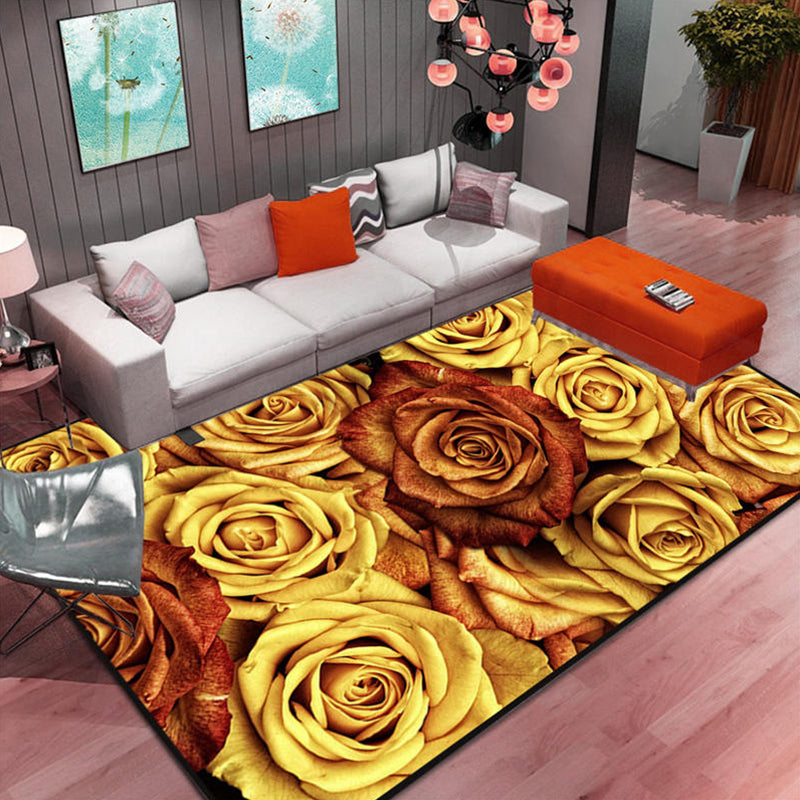 Modern Home Decoration Rug Multi Colored Plant Print Indoor Rug Synthetics Easy Care Pet Friendly Carpet Yellow Clearhalo 'Area Rug' 'Modern' 'Rugs' Rug' 2288496