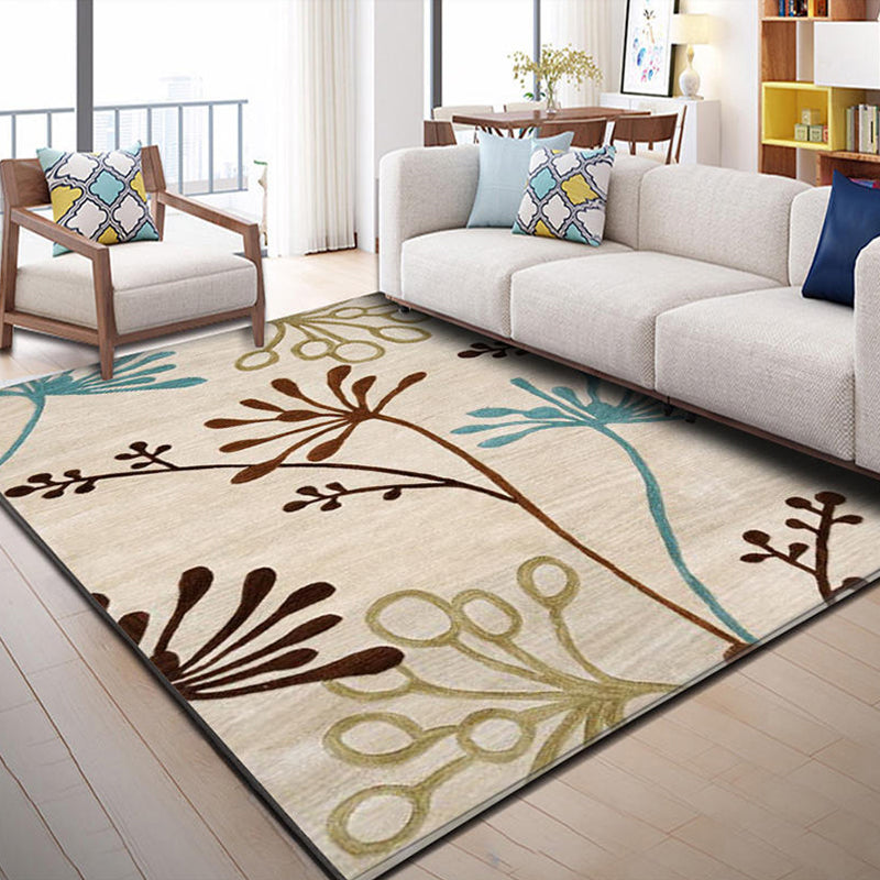 Modern Home Decoration Rug Multi Colored Plant Print Indoor Rug Synthetics Easy Care Pet Friendly Carpet Beige Clearhalo 'Area Rug' 'Modern' 'Rugs' Rug' 2288501