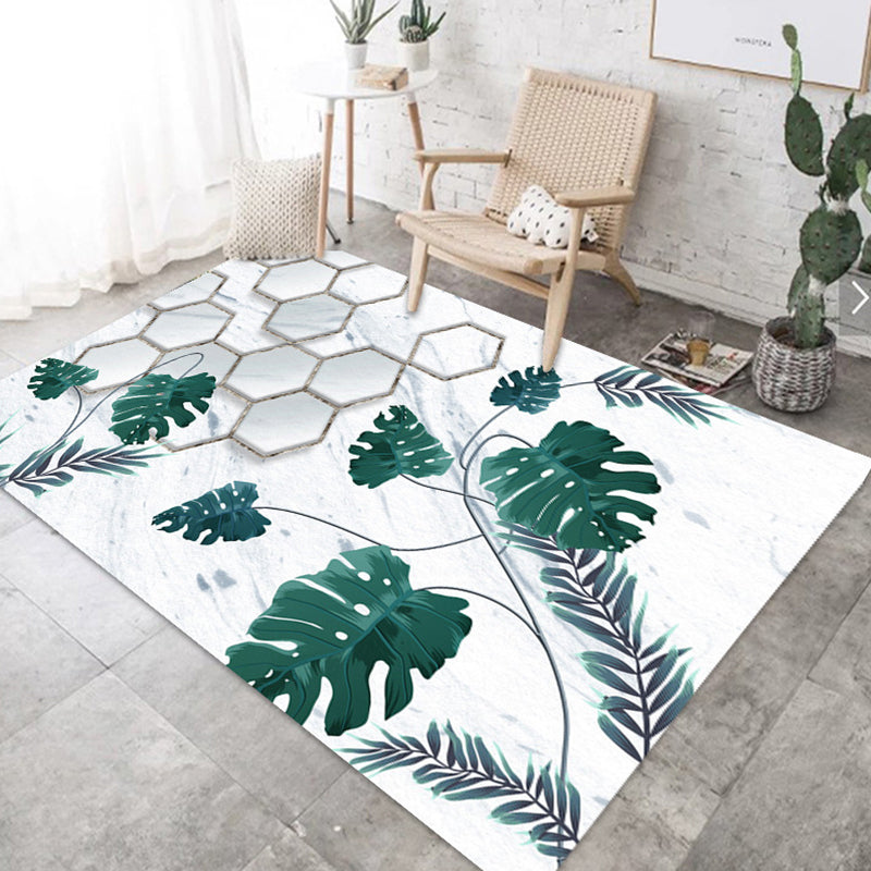Nordic Bedroom Rug Multi Color Plant Printed Indoor Rug Polyster Non-Slip Backing Easy Care Area Carpet White-Green Clearhalo 'Area Rug' 'Rug' 2288503