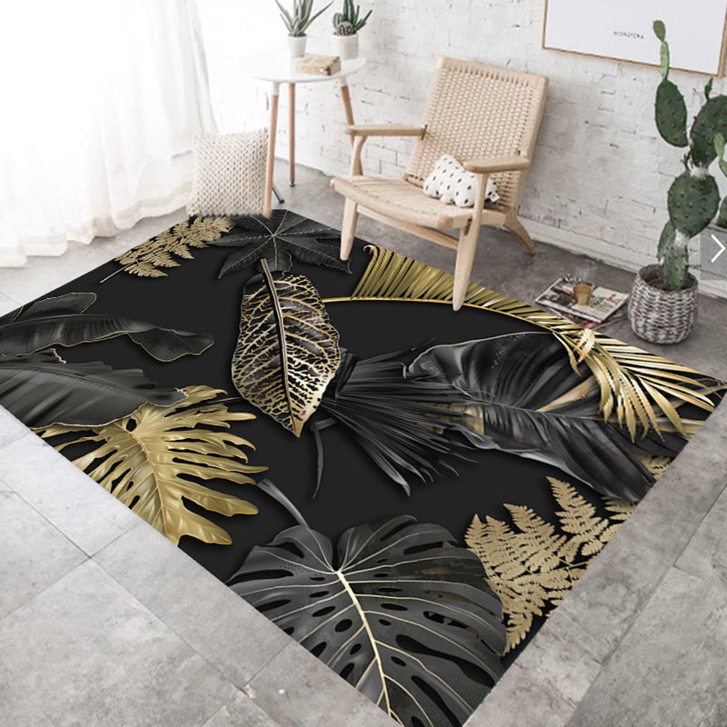 Nordic Bedroom Rug Multi Color Plant Printed Indoor Rug Polyster Non-Slip Backing Easy Care Area Carpet Black Clearhalo 'Area Rug' 'Rug' 2288504