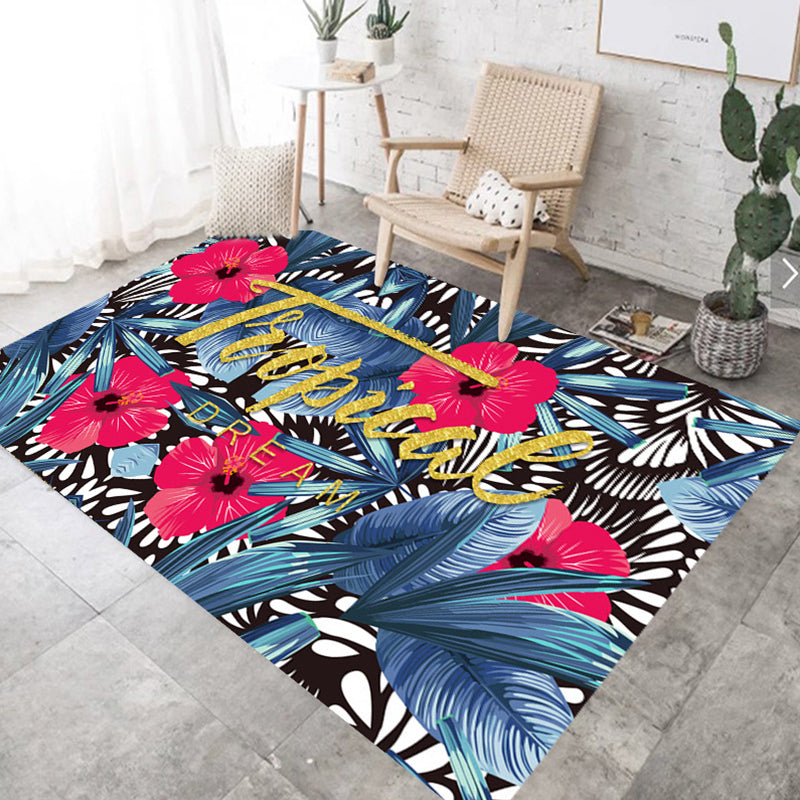 Nordic Bedroom Rug Multi Color Plant Printed Indoor Rug Polyster Non-Slip Backing Easy Care Area Carpet Red Clearhalo 'Area Rug' 'Rug' 2288509