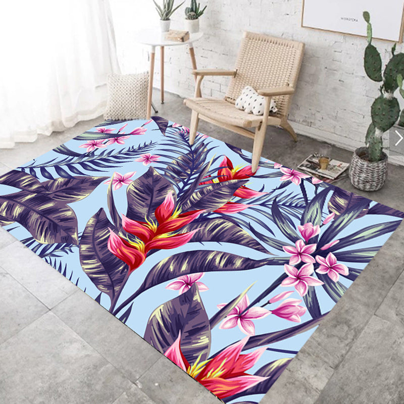 Nordic Bedroom Rug Multi Color Plant Printed Indoor Rug Polyster Non-Slip Backing Easy Care Area Carpet Sky Blue Clearhalo 'Area Rug' 'Rug' 2288510