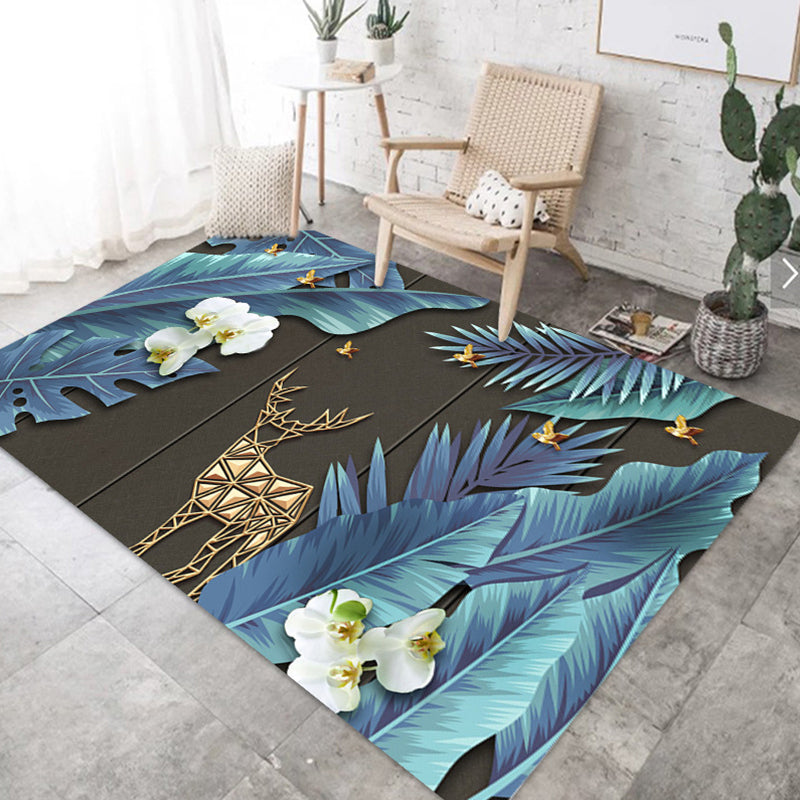 Nordic Bedroom Rug Multi Color Plant Printed Indoor Rug Polyster Non-Slip Backing Easy Care Area Carpet Blue Clearhalo 'Area Rug' 'Rug' 2288513