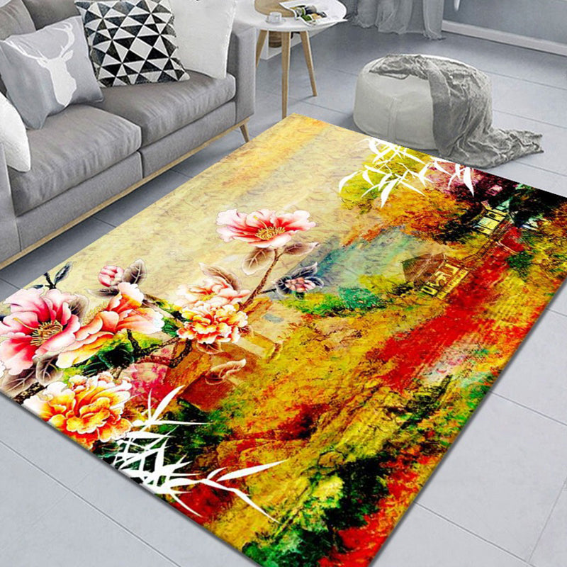 Modern Living Room Rug Multi Color Plant Printed Indoor Rug Polypropylene Anti-Slip Easy Care Carpet Yellow Clearhalo 'Area Rug' 'Modern' 'Rugs' Rug' 2288543