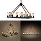 10/14 Lights Rectangle Hanging Lamp with Open Bulb Loft Style Black Metallic and Rope Island Lighting Clearhalo 'Ceiling Lights' 'Island Lights' Lighting' 22892