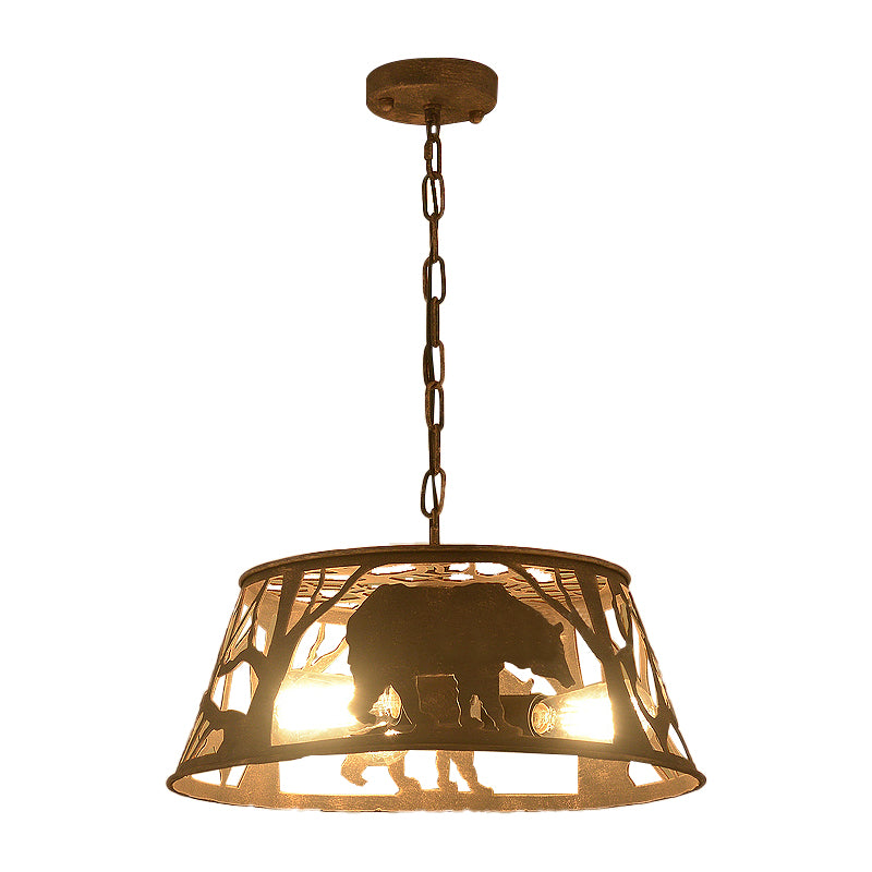 8"/12"/18" W Tapered Hanging Ceiling Light Country Metal 1/2 Lights Restaurant Pendant Lighting in Rust with Animal Pattern Clearhalo 'Ceiling Lights' 'Pendant Lights' 'Pendants' Lighting' 228939