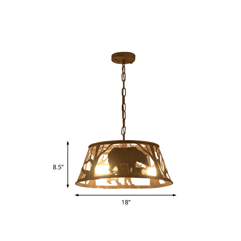 8"/12"/18" W Tapered Hanging Ceiling Light Country Metal 1/2 Lights Restaurant Pendant Lighting in Rust with Animal Pattern Clearhalo 'Ceiling Lights' 'Pendant Lights' 'Pendants' Lighting' 228940