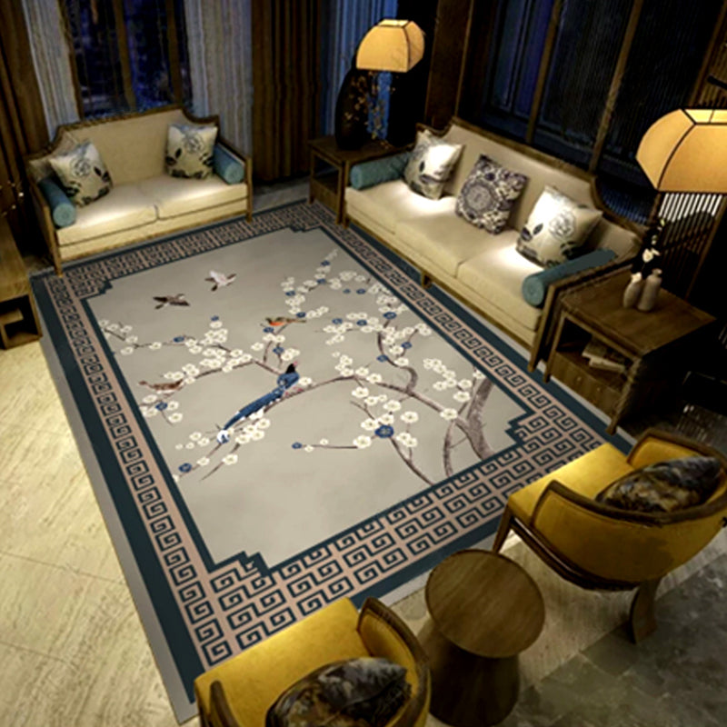Multi-Colored Chinese Rug Cotton Blend Flower Pattern Indoor Rug Non-Slip Backing Pet Friendly Carpet for Parlor Dark Gray Clearhalo 'Area Rug' 'Rug' 2289637
