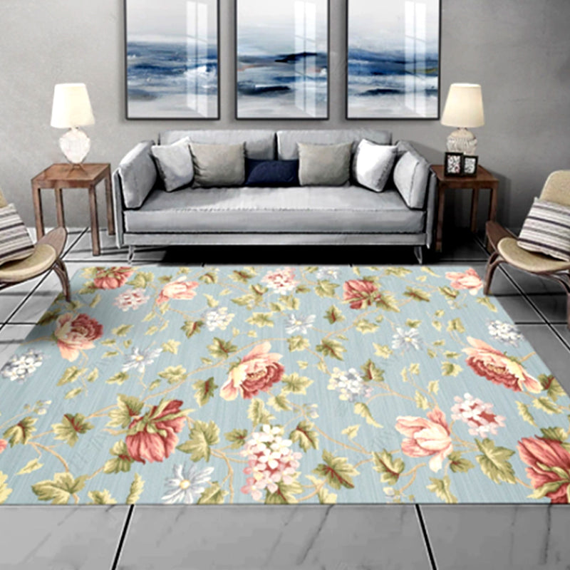 Multi-Colored Chinese Rug Cotton Blend Flower Pattern Indoor Rug Non-Slip Backing Pet Friendly Carpet for Parlor Aqua Clearhalo 'Area Rug' 'Rug' 2289638