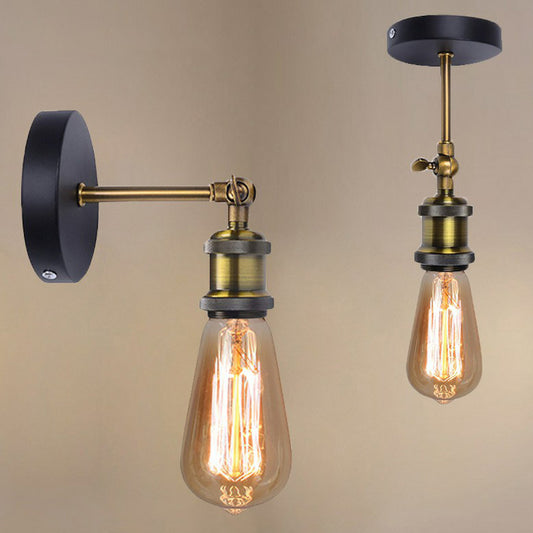 Antiqued Brass Naked Bulb Base Wall Lamp Industrial Metal 1 Head Garage Wall Sconce with Swivel Clearhalo 'Art deco wall lights' 'Cast Iron' 'Glass' 'Industrial wall lights' 'Industrial' 'Middle century wall lights' 'Modern' 'Rustic wall lights' 'Tiffany' 'Traditional wall lights' 'Wall Lamps & Sconces' 'Wall Lights' Lighting' 2289651