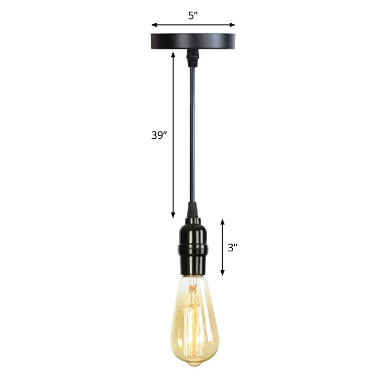 Edison Bulb Socket Aluminum Pendant Light Industrial Single Living Room Hanging Lamp in Black Black B Clearhalo 'Art Deco Pendants' 'Black' 'Cast Iron' 'Ceiling Lights' 'Ceramic' 'Crystal' 'Industrial Pendants' 'Industrial' 'Metal' 'Middle Century Pendants' 'Pendant Lights' 'Pendants' 'Rustic Pendants' 'Tiffany' Lighting' 2289685
