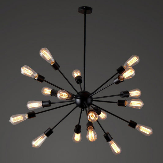 Iron Black Finish Pendant Chandelier Sunburst 18 Heads Industrial Suspension Light for Dining Room Clearhalo 'Cast Iron' 'Ceiling Lights' 'Chandeliers' 'Industrial Chandeliers' 'Industrial' 'Metal' 'Middle Century Chandeliers' 'Rustic Chandeliers' 'Tiffany' Lighting' 2289693