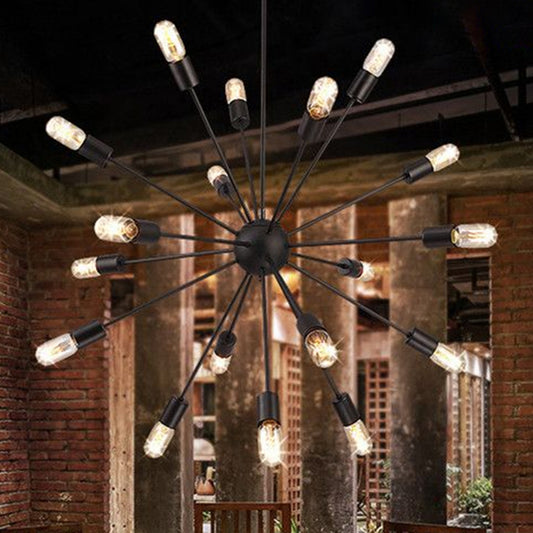 Iron Black Finish Pendant Chandelier Sunburst 18 Heads Industrial Suspension Light for Dining Room Clearhalo 'Cast Iron' 'Ceiling Lights' 'Chandeliers' 'Industrial Chandeliers' 'Industrial' 'Metal' 'Middle Century Chandeliers' 'Rustic Chandeliers' 'Tiffany' Lighting' 2289695