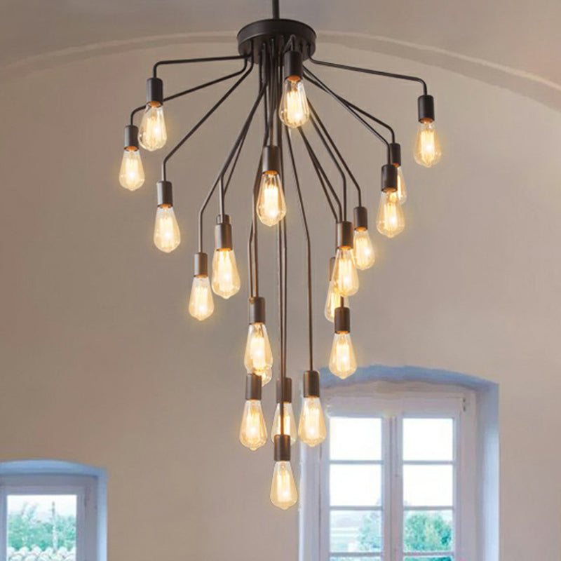 Cascade Chandelier Light Rustic Black Metallic Hanging Ceiling Light with Exposed Bulb Design Clearhalo 'Cast Iron' 'Ceiling Lights' 'Chandeliers' 'Industrial Chandeliers' 'Industrial' 'Metal' 'Middle Century Chandeliers' 'Rustic Chandeliers' 'Tiffany' Lighting' 2289713